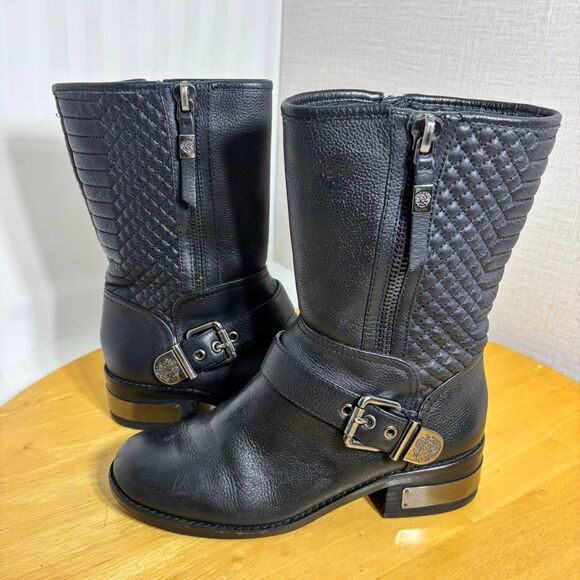 Vince Camuto | Whynn Black Quilted Leather Biker Boots | Womens Size 8M/38 - Picture 1 of 10